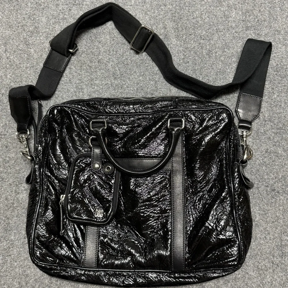 Dolce & Gabbana Briefcase Black Crinkle Leather Document Mens Business Bag